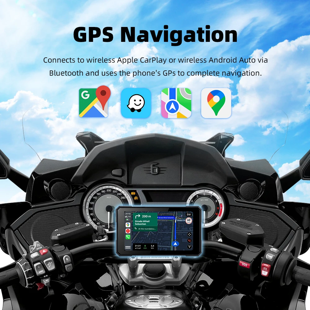 EKIY Wireless CarPlay Moto Android Auto 5.0 بوصة محمول رقمي GPS Moto Navigation شاشة عرض لوحة القيادة للدراجات النارية TPMS