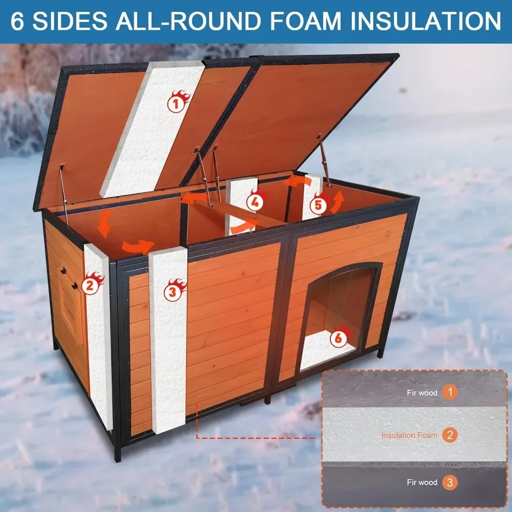

Modern Outdoor Extra Large Dog House 59.1" L Outside Insulated Dog Kennel Weatherproof Winter, 6 Sides All-Round Foam for dogs