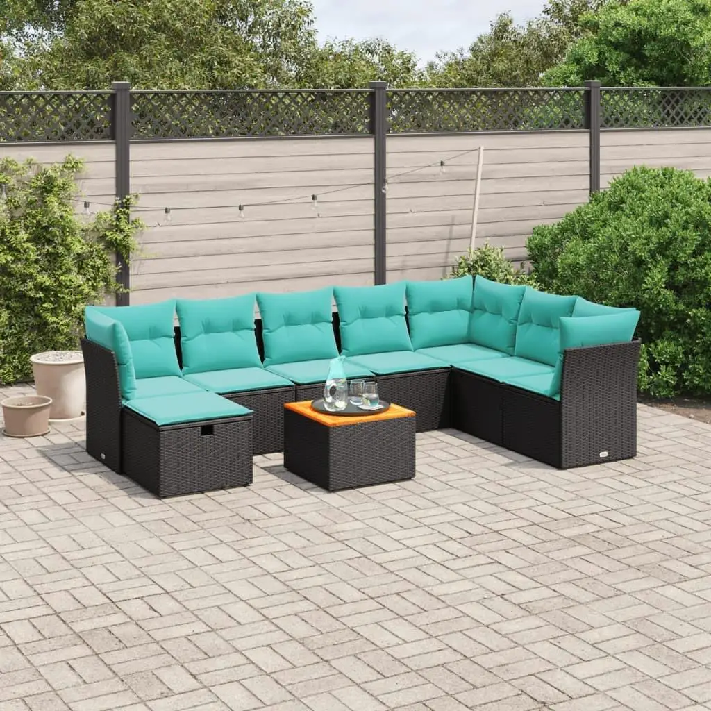 

9 Piece Outdoor Patio Sofa Set Cushions Black Rattan Garden Furniture Living Room Sofa Set