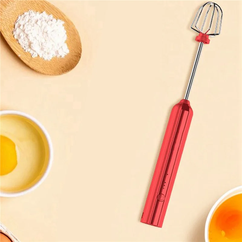 

ABXF-2X USB Rechargeable Electric Whisk Egg Beater Handheld Coffee Blender Household Milk Shaker Mixer Frother Foamer Red