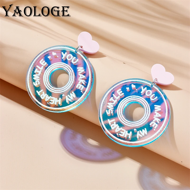 

YAOLOGE Creative Dazzling Mirror Big CD-ROM Drop Earrings For Women Girl Fashion New Trendy Laser Acrylic Jewelry Gift Party