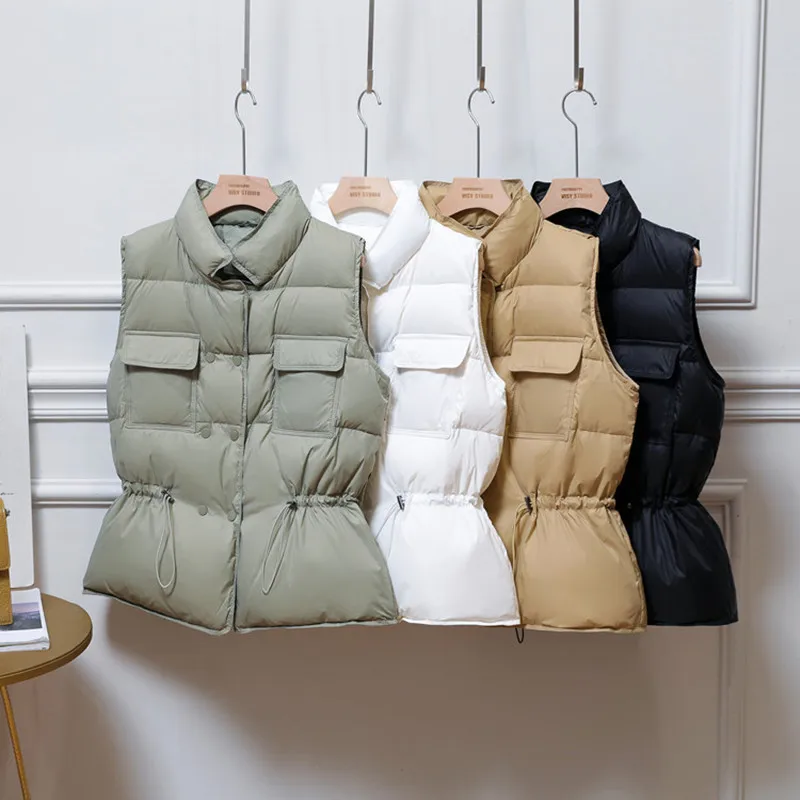 

2026 new stock fashionable stand up collar waist cinched lightweight vest coat