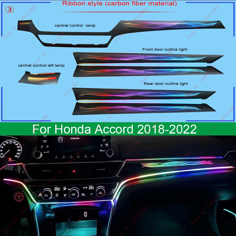 For Honda Accord 10th 2018-2022 Car Inner Ambient Lights Multi-color Lamp Interior Mood Ambient Lighting Trim whole Ambient ligh