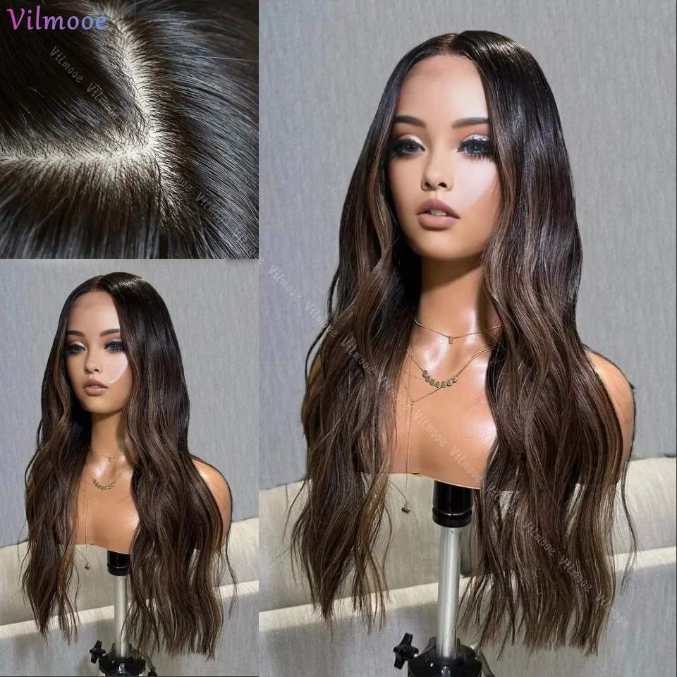 

1B/4 HD Transparent 13x4 Lace Frontal Body Wave Human Hair Wigs Highlights Dark Brown Pre Plucked Silk Top Closure Wig For Women