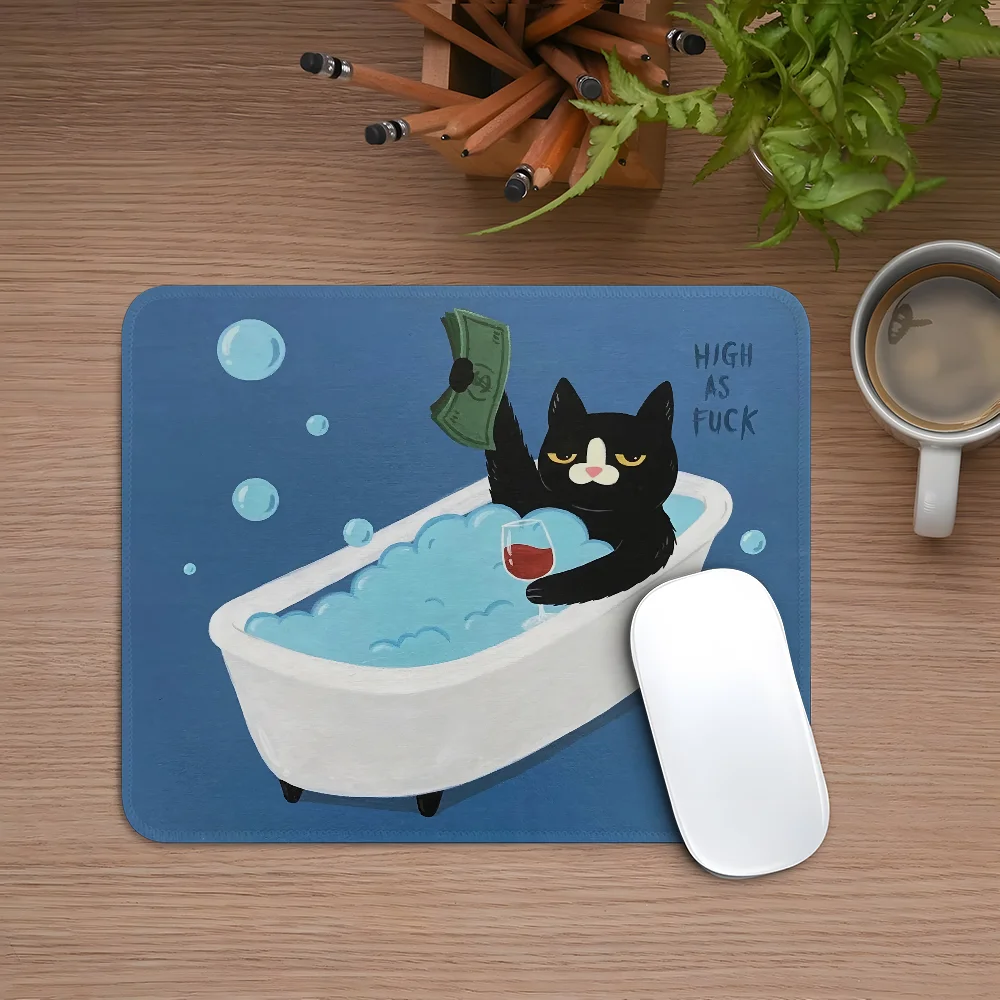 St.aftercigs Kawaii Black Cat Mouse Pad Esports Mousepad Laptop Computer Locking Edge Office Desk Mat Rubber Small Anti Slip Pad