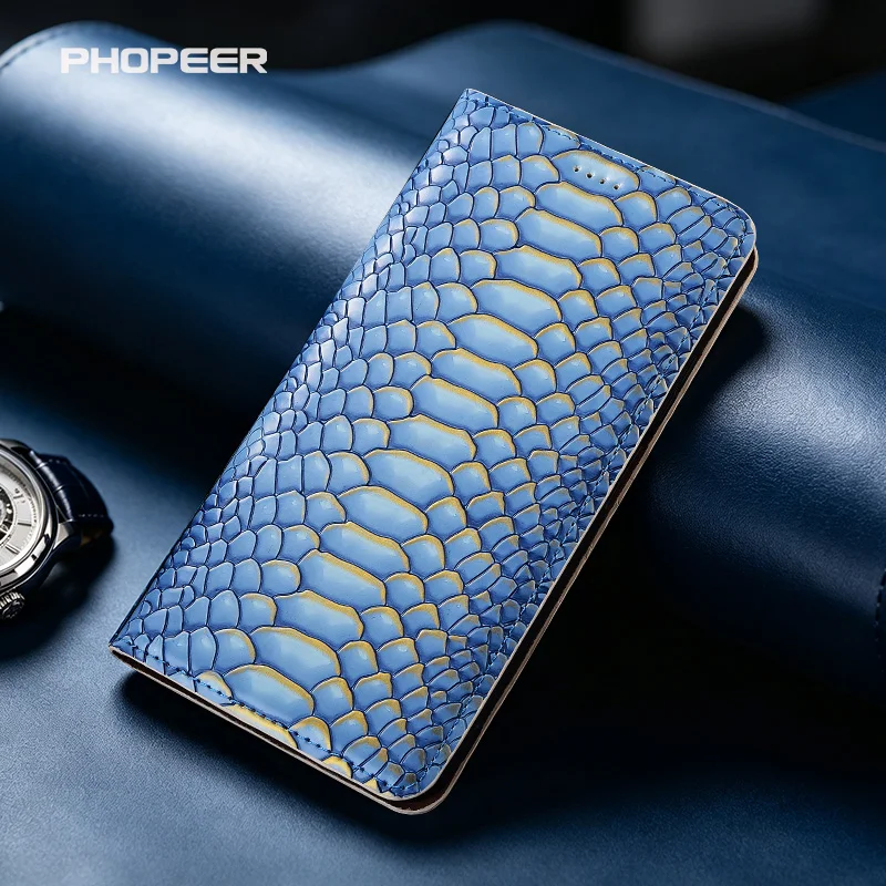 Luxury Genuine Leather Phone Case for Huawei Honor X7A/X7B/X7C/X7D/X7/X6/X6A/X6B/X6C Python-Patterned Leather Phone Case