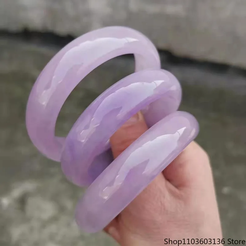 Real Burma Jade Bangle Purple Jadeite Amulet Bracelets Women Healing Jewelry Grade A Violet Jades Stone Bangles