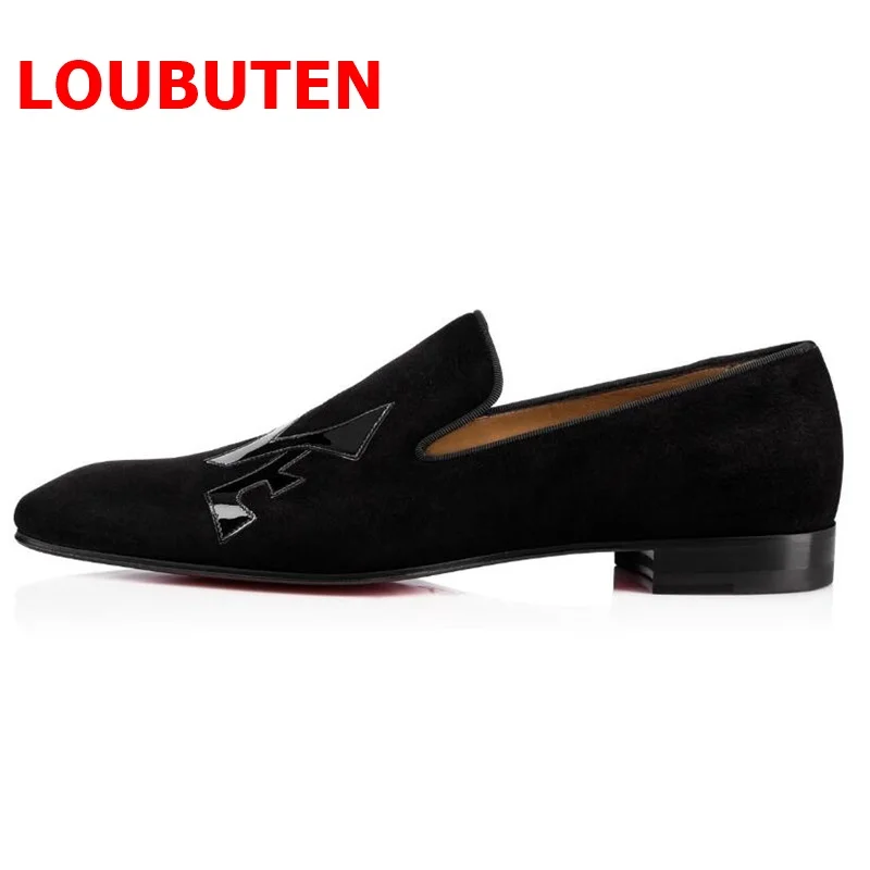 LOUBUTEN High Quality Italy Black Suede Shoes Men Leather Loafers Luxury Handmade Slip On Dress Shoes