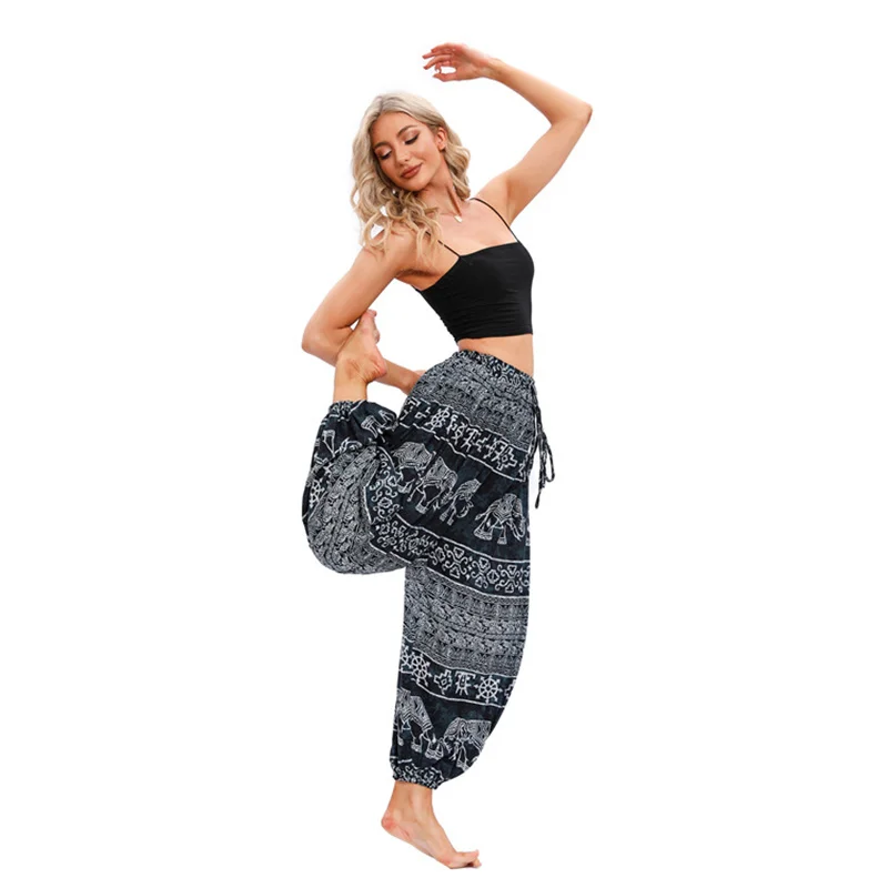 Pantalones bombachos con estampado Vintage para mujer, pantalón holgado de yo-ga, Hippie, ocio, danza del vientre, Leggings holgados, ropa deportiva