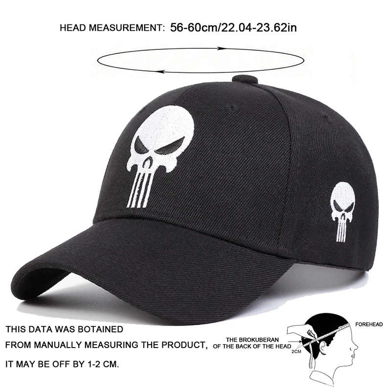 Unisex Skull Head Embroidery Baseball Caps Spring Autumn Outdoor Adjustable Casual Hats Sunscreen Hat