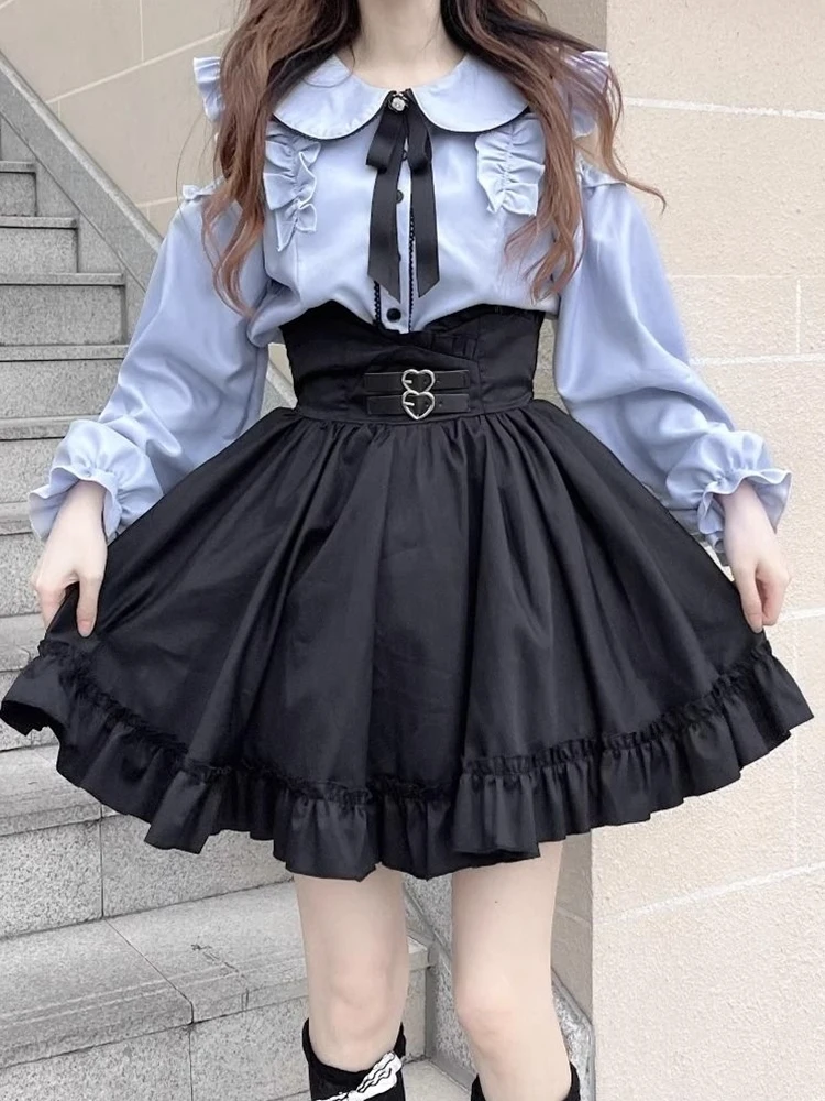 Sweet And Spicy Shoulder Bared Shirt And Cake Short Skirt Two Piece Set Waist Cinching Wooden  Trim Fashionable Women's E...