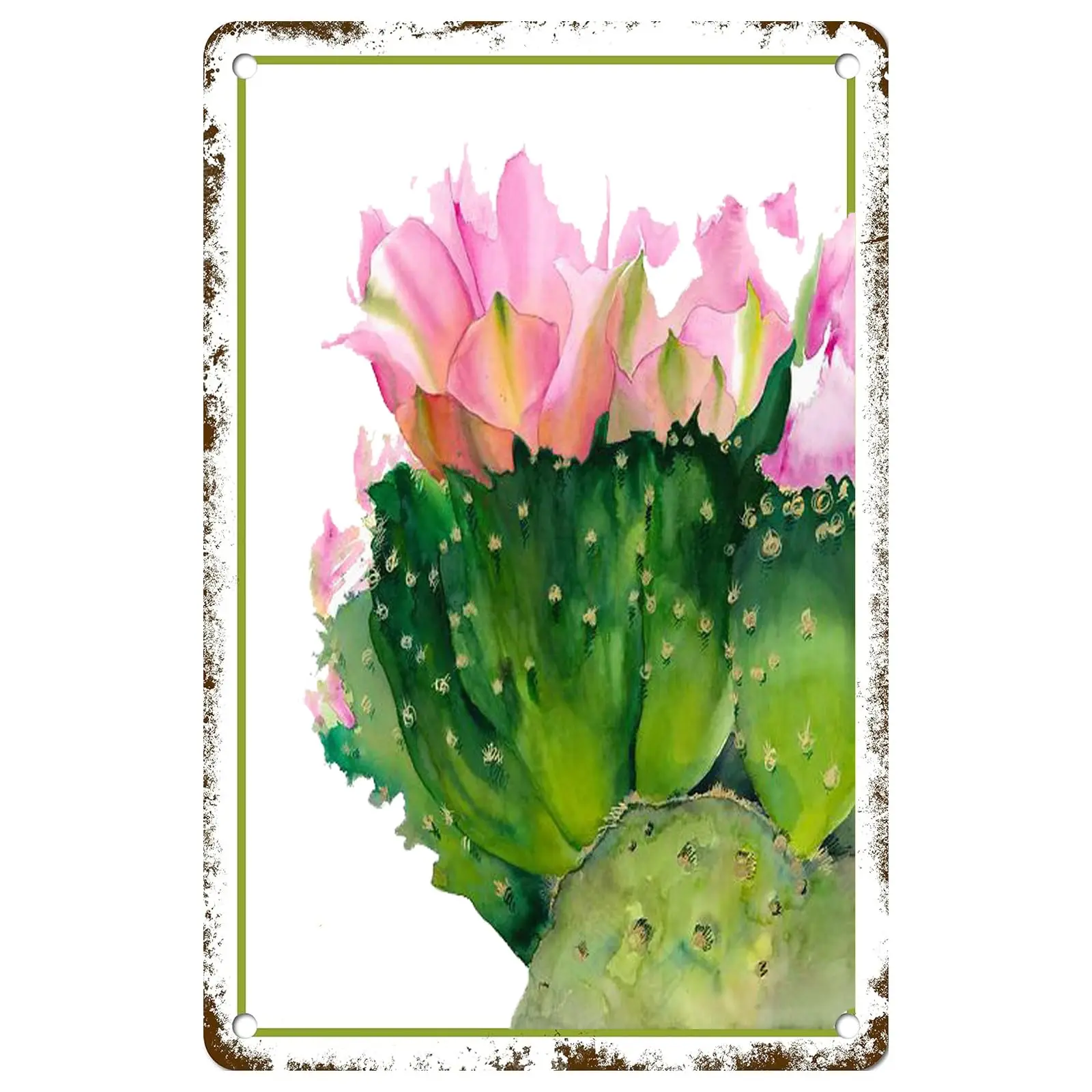 Cacti Art Metal Tin Sign,Cactus Watercolor Art Southwestern Floral Decor Tin Painting for Home Kitchen Bar Room Garage Restauran