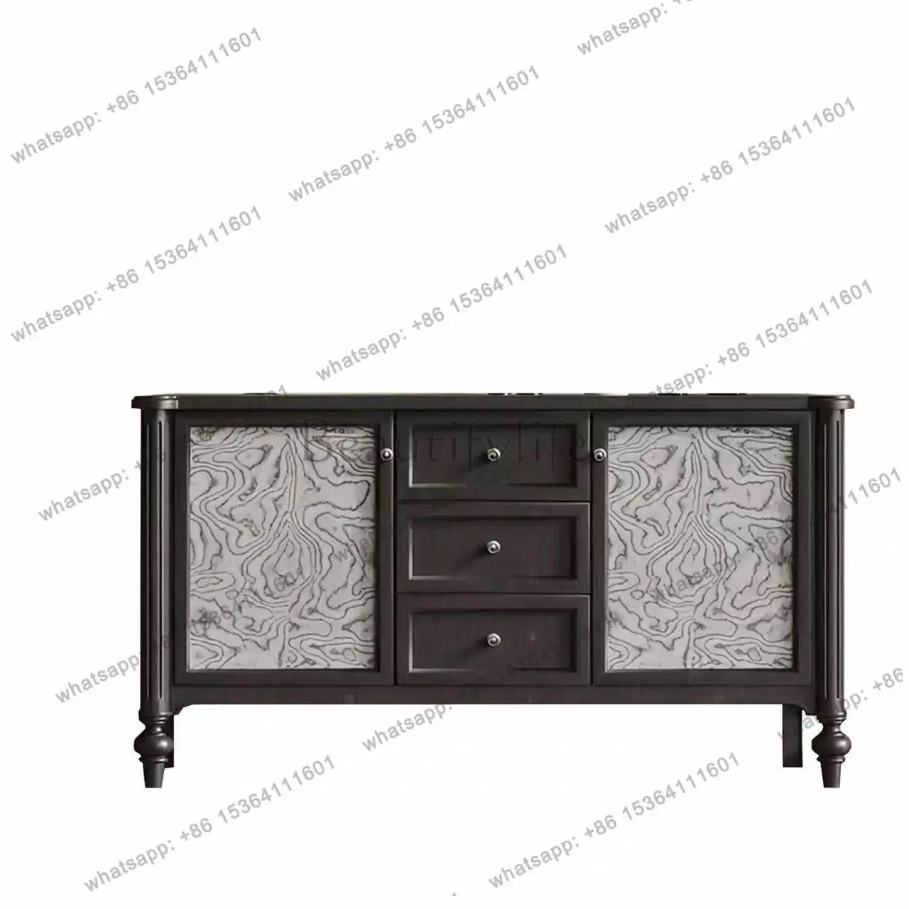 

French retro solid wood porch black dining side cabinet living room foyer decorative cabinet
