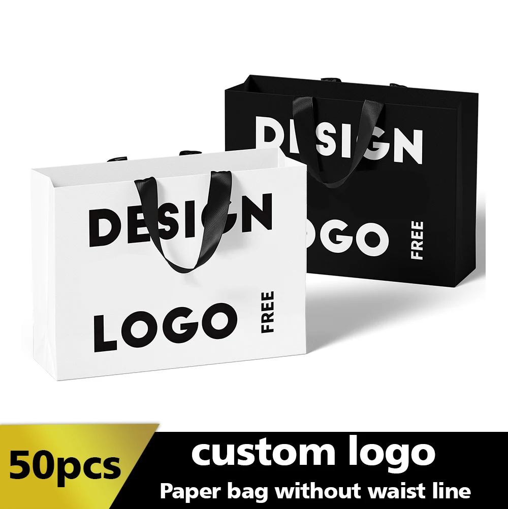 

50pcs Custom Logo High-End Hot Stamping No creases Gift Paper Bags for Clothing Boutique Logo Printing Shopping Bags