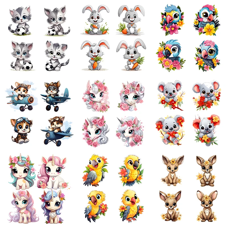 

15CM Animal Set Cuttable Heat Transfer Cartoon Cat Rabbit Unicorn and Kangaroo Vinyl Iron on Stickers for Children's Clothing