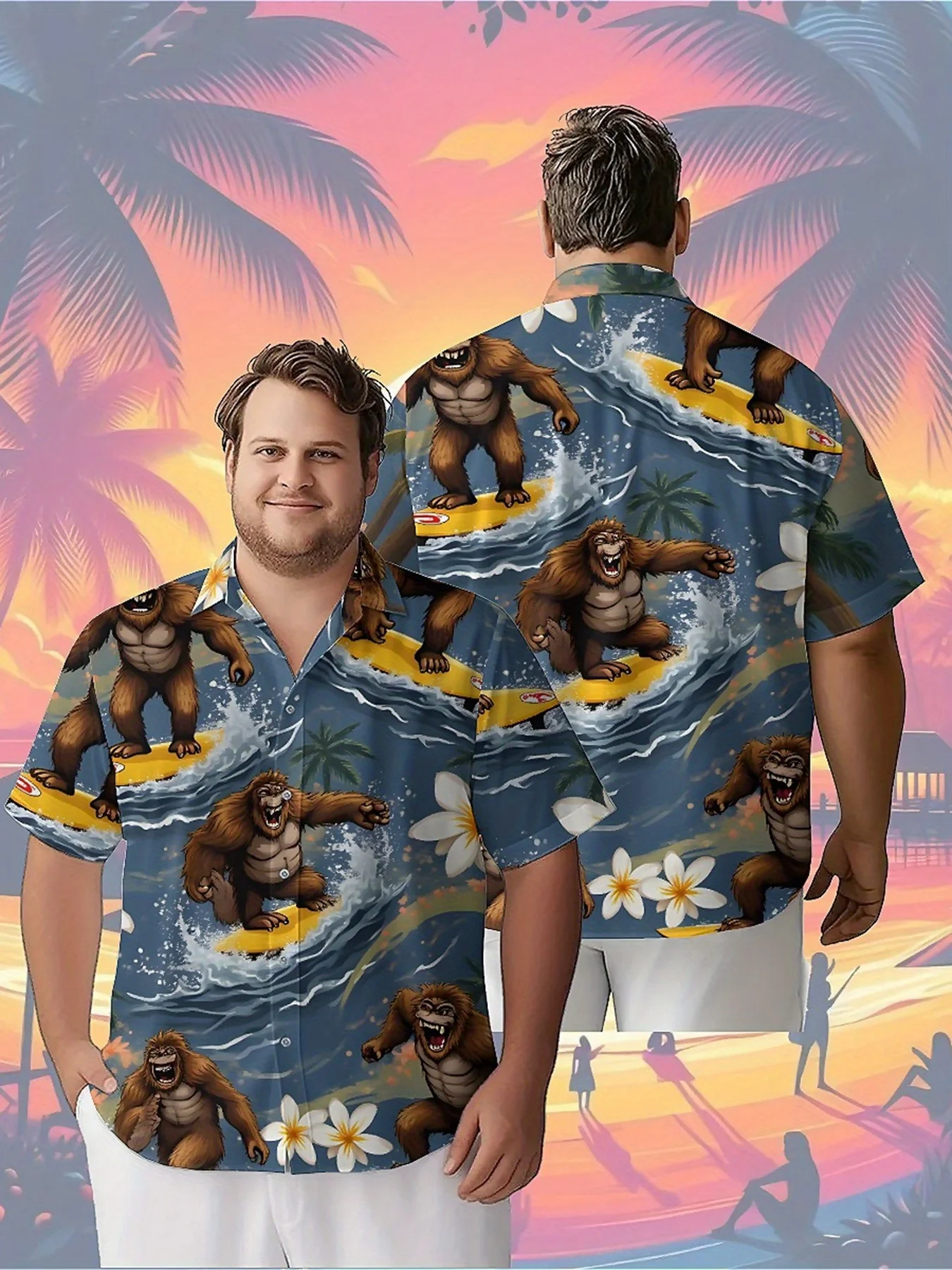 Men's Plus Size Hawaiian Shirts Tropical Jungle Surfing pattern,Unisex Baggy Aloha Shirts,summer Alternative Clothing
