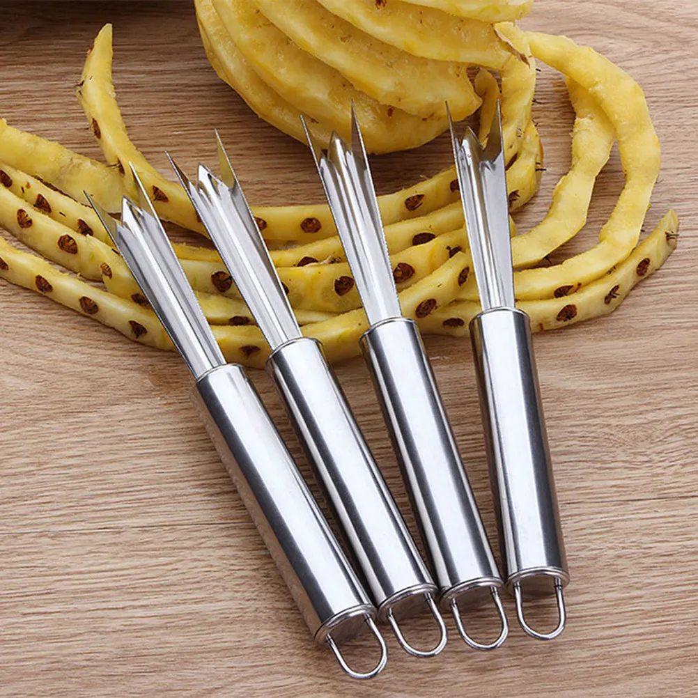 4Pcs Stainless Steel Pineapple Skin Remover Eye Peeler Corer Slicer Kitchen Gadget Ergonomic V Shape Design for Home Use