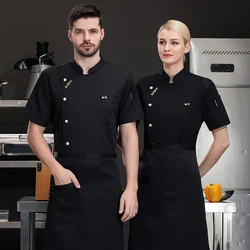 Unisex Chef Uniform Kitchen Hotel Restaurant Bakery Cook Work Clothes Short Sleeve Shirt Chef Jacket Tops for Man Women Waiter