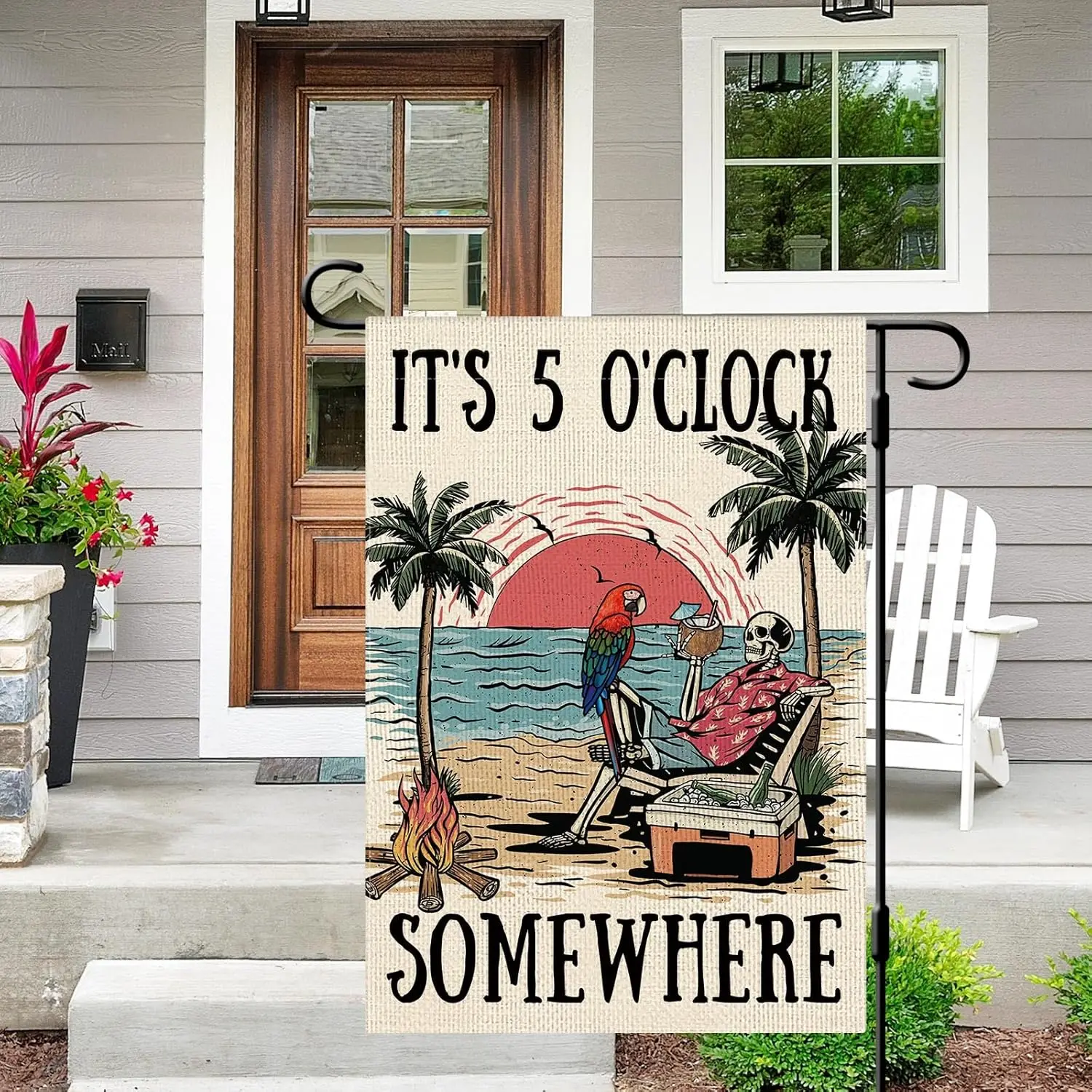 DLZDN Summer Skeleton Garden Flag It's 5 O'Clock Somewhere Garden Flag 12×18 Inch Double Sided Vertical Burlap Summe jjp