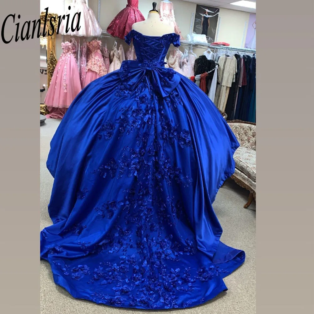 Royal Blue Quinceanera Dress 2023 Off Shoulder Sequin Ruffle Corset Puffy Ball Gown Prom Dress Vestidos De 15 Años