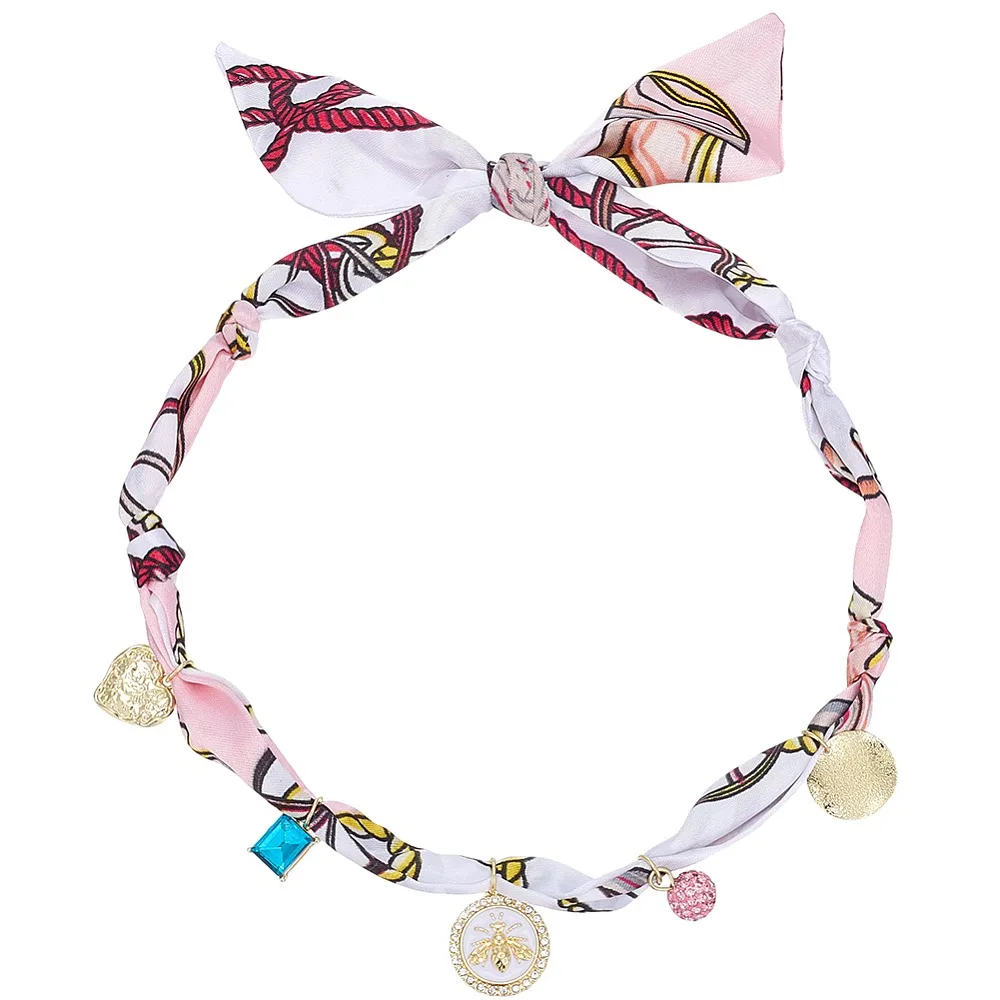 Bees Alloy Enamel Resin Glass Plastic Pearl Rhinestone Tassel Scarf Choker Necklaces Golden Pink 28.35 inch(72cm)