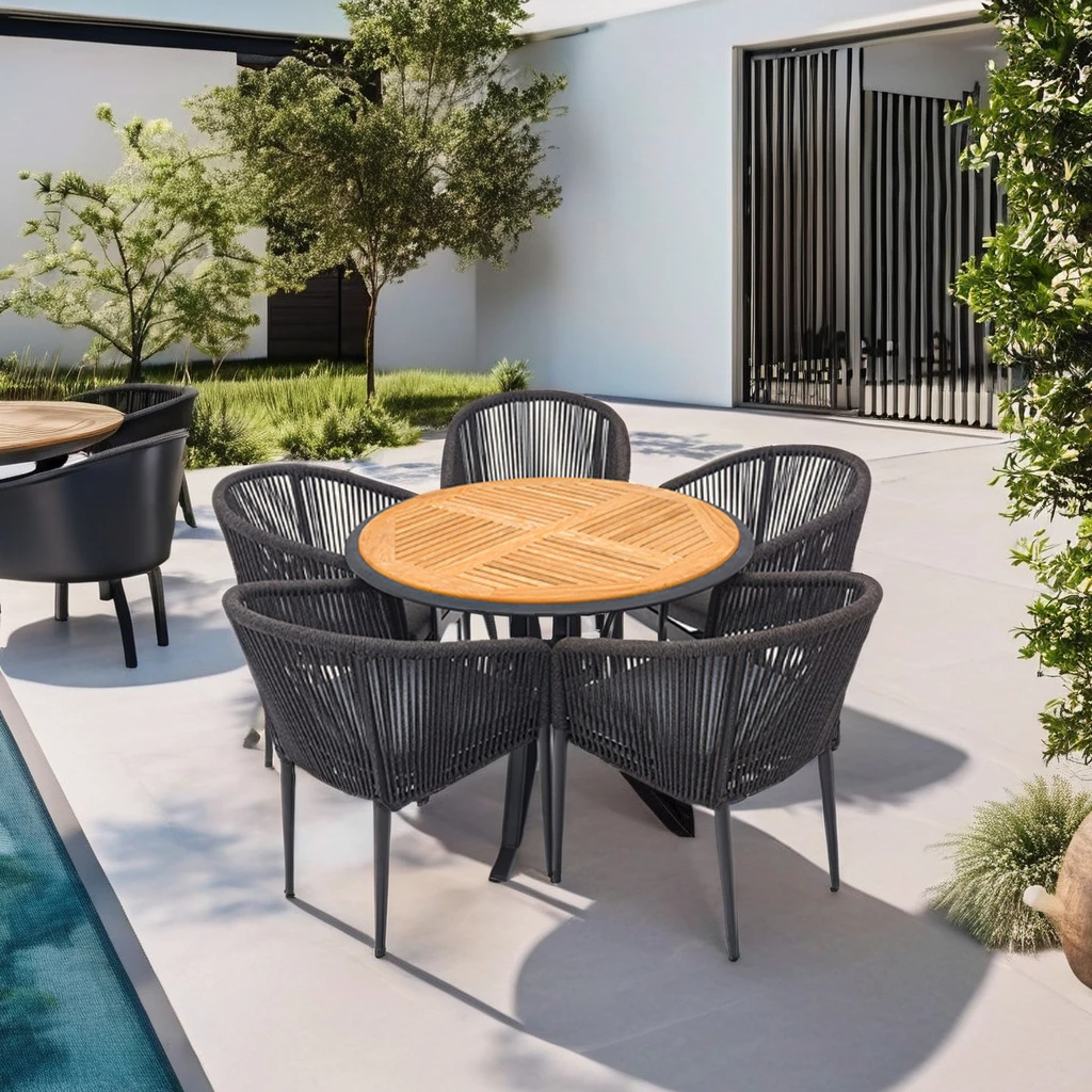 Outdoor Restaurant Bistro Garden Aluminum Waterproof Rope Weaving Chair And Table Dining Set