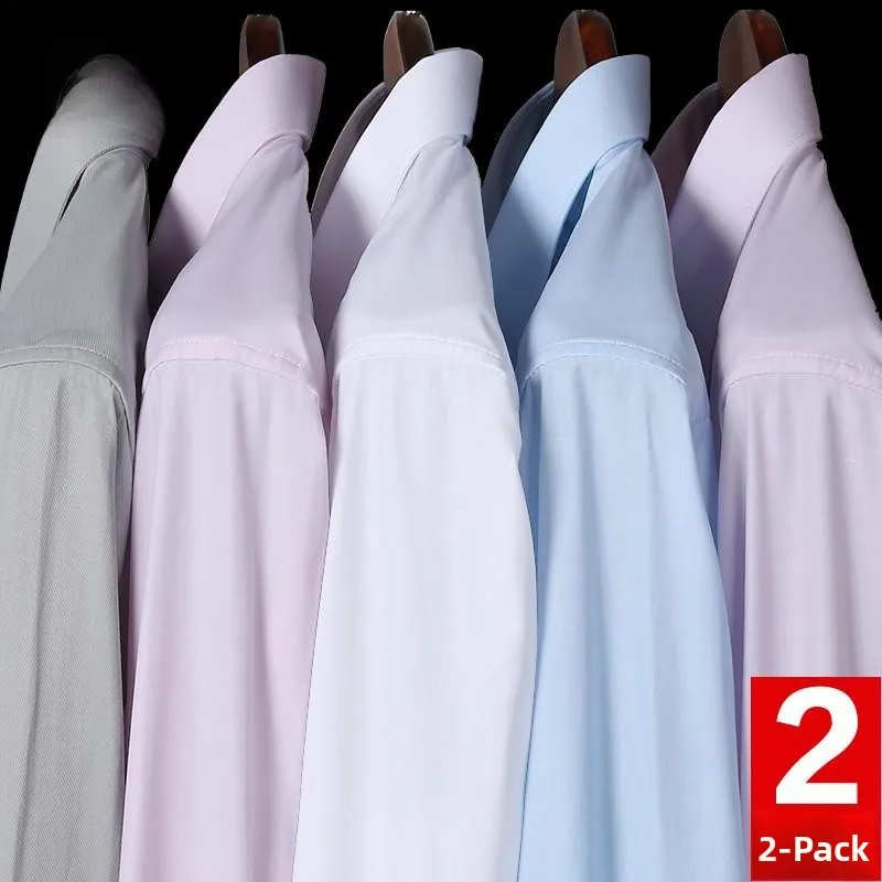 Csa blanca de manga larga informal de negocios para hombre, de seda fría, antiarrugas, de fibra de bambú, estilo formal pa...