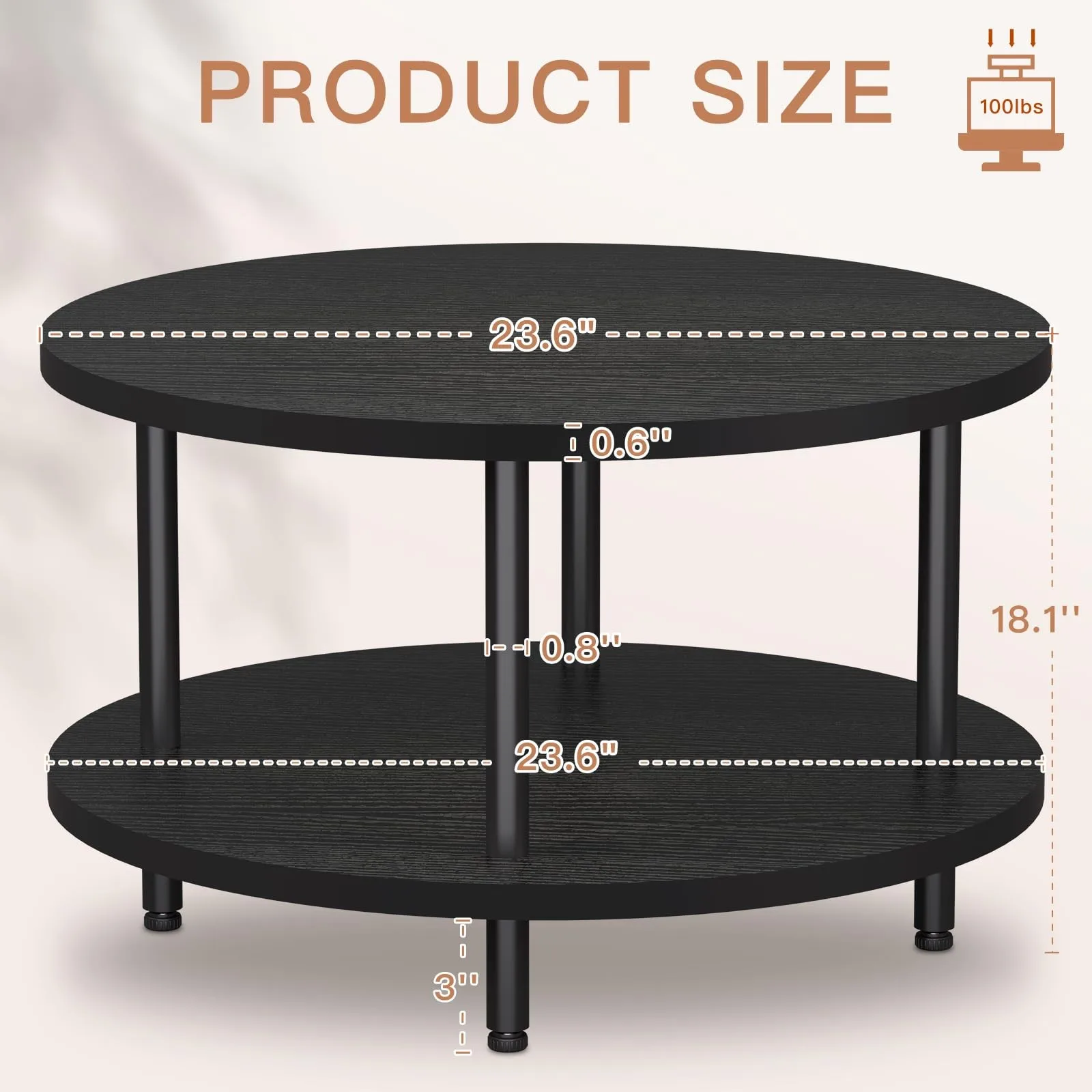 طاولات المقهى طاولة القهوة المستديرة 23.6 بوصة طبقتين طاولة غرفة المعيشة الخشبية تصميم حديث لديكور المنزل #5