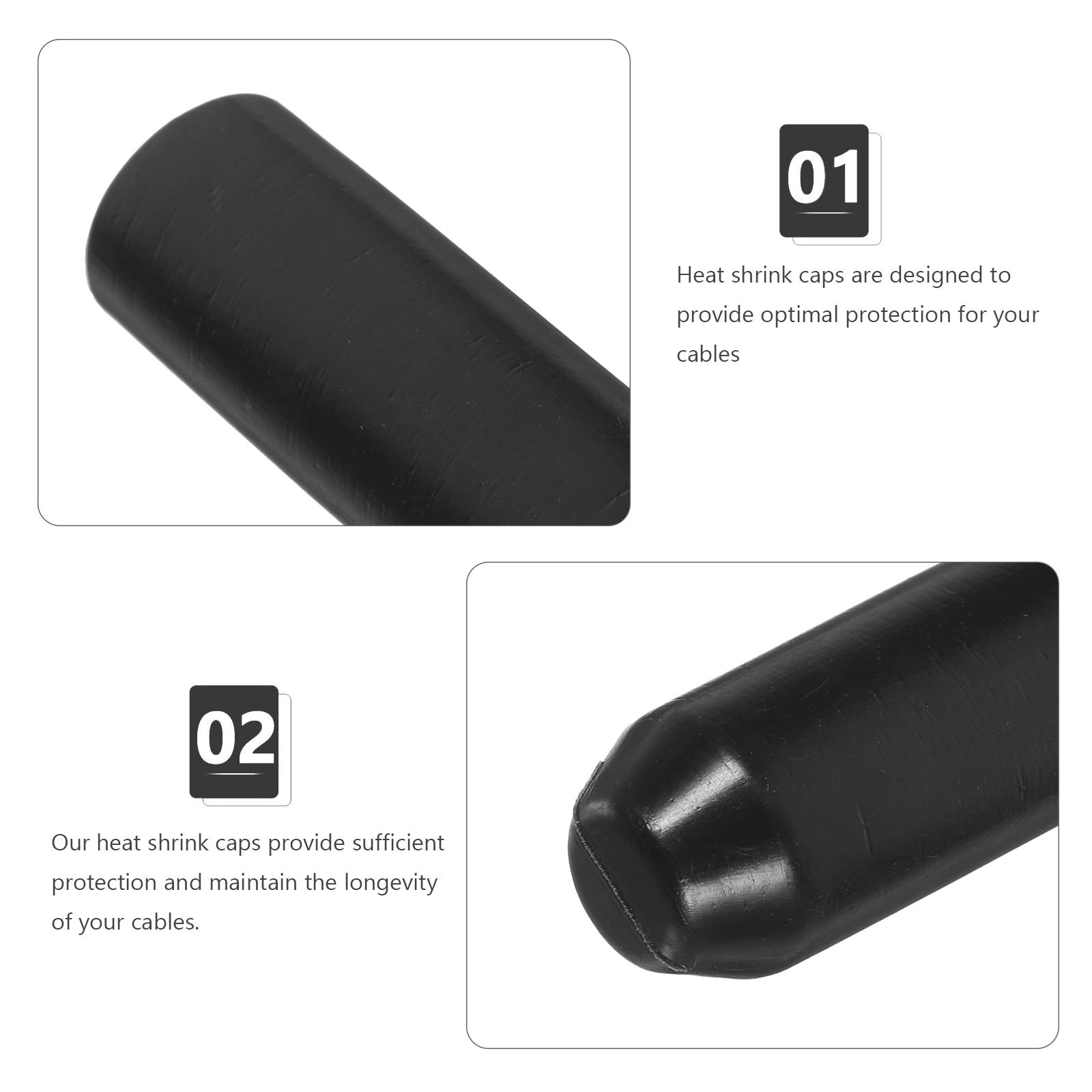 

5pcs Heat Caps 20MM x 70MM Cable Insulation Protectors Black Shrink Sleeves Wire End Connectors Safeguard Electrical