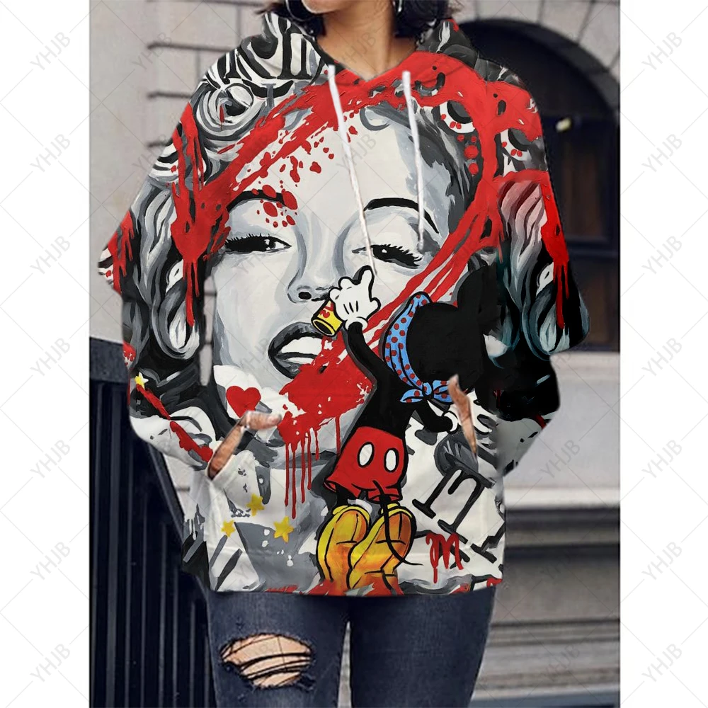 Disney Minnie Mickey Mouse Kawaii Gift Kpop Funny Hoodie Fashion Cartoon Graphic Hoodies Sweatshirt Women Winter Clothes Women