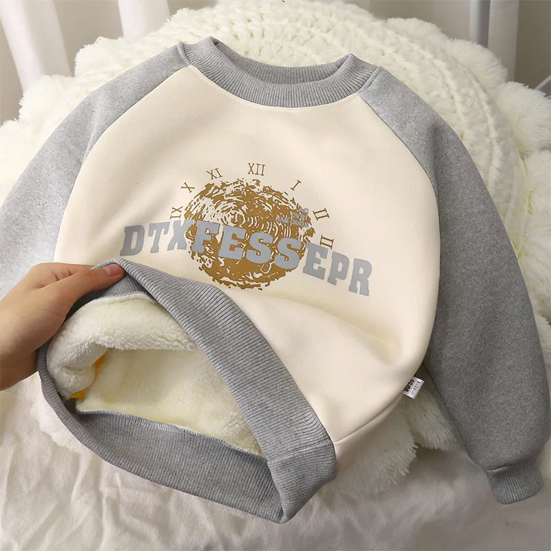 

Children's hoodie with fleece for autumn and winter, new style for boys, thickened and warm outer clothing for girls, baby cloth