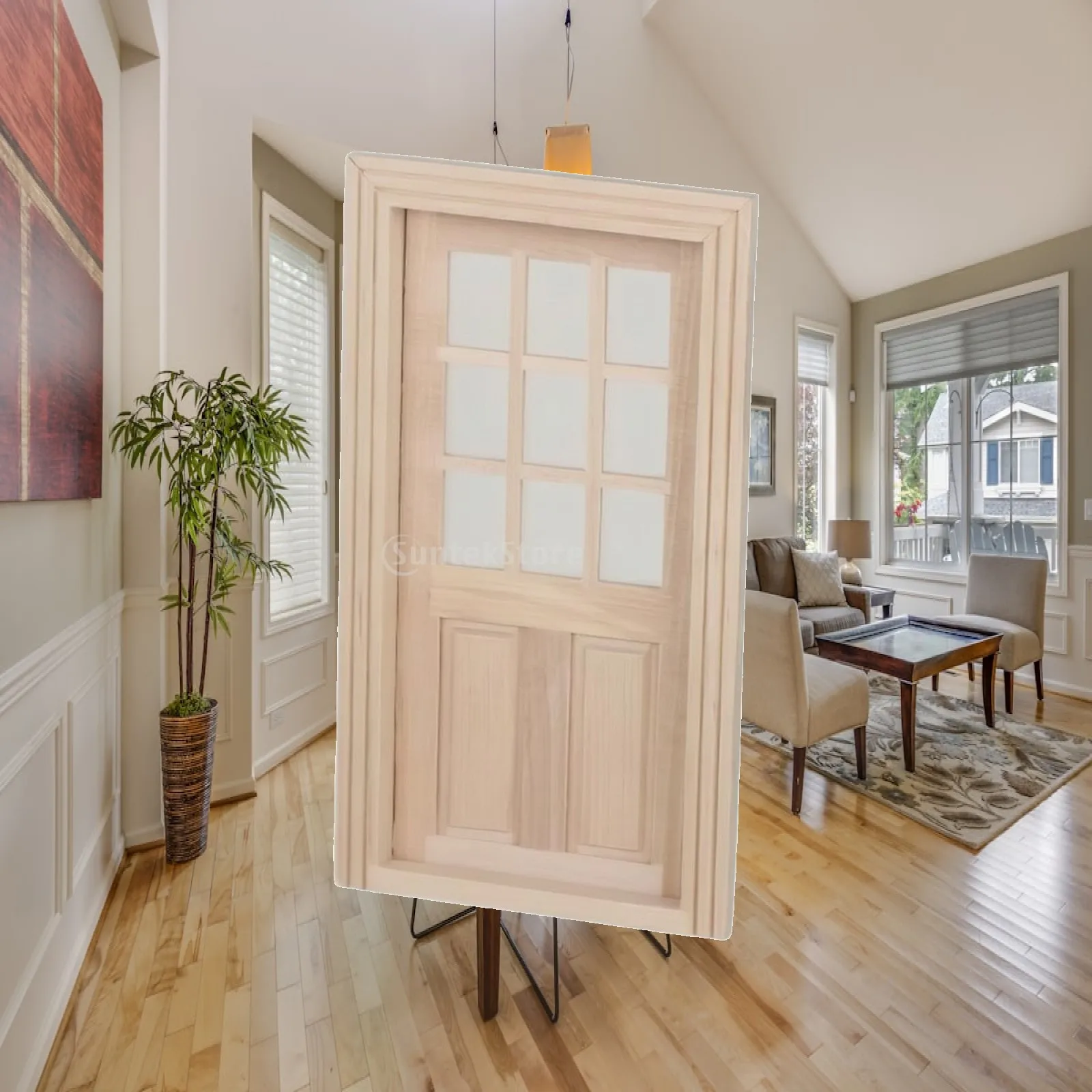 Dollhouse Door with Window Paintable Miniature Door Frame Window Frame Creative Unique for Crafters, Model Building