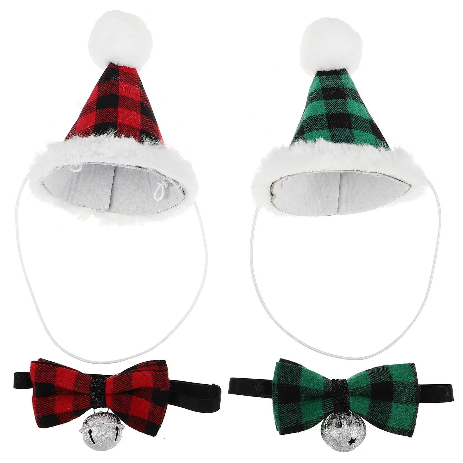 

2Sets Pet Christmas Hat Bow Tie Set Adjustable Small Dog Cat Collars Holiday Party Decorations Puppy Party Photography Props