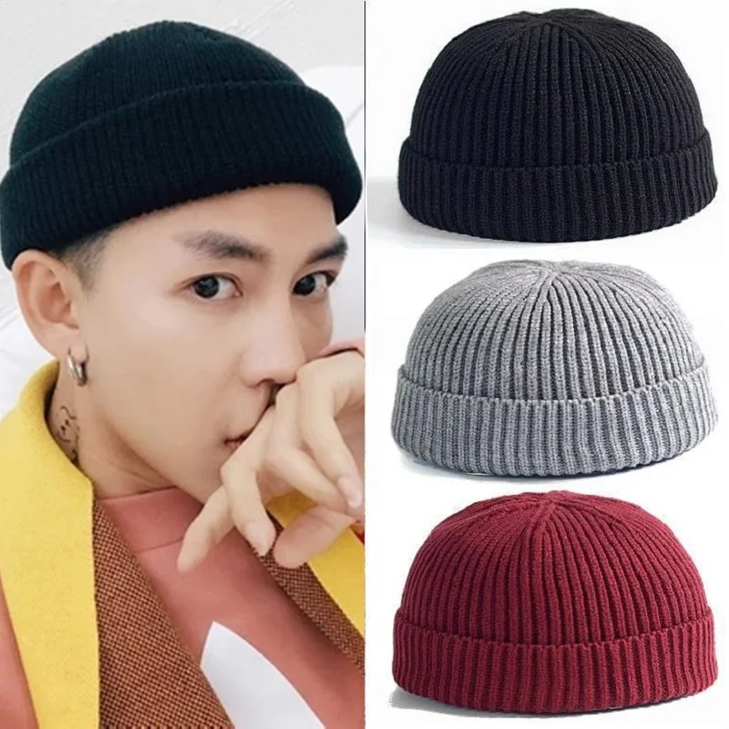 Fisherman Beanie Hats for Men Women Knit Trawler Skull Cap Watch Bonnets Spring Fall Short Stylish Plain Rolled Cuff Skullcaps