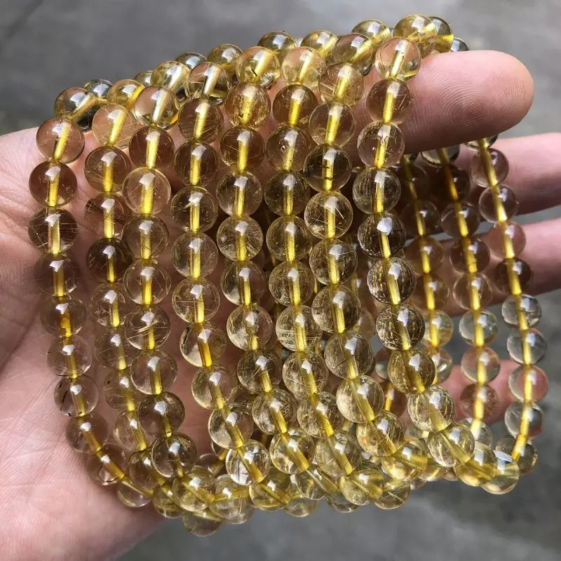 Natural Golden Hair Rutilated Bead Wrist Ornaments Women Crystal Decor Crafts Attract Wealth and Transfer Wrist Decoration