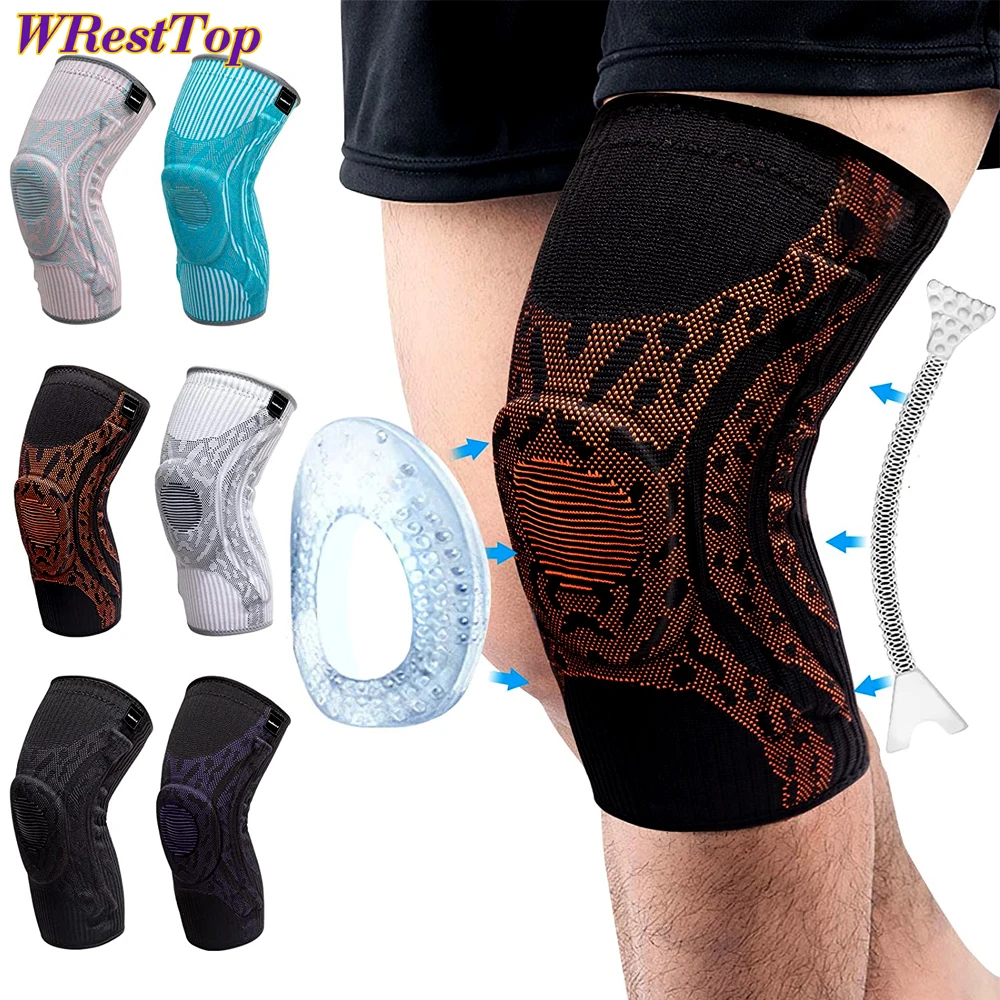 1Pcs Sports Kneepad, Elastic Bandage Knee Protector with Silicone Gel Spring Support for Meniscus Tear Arthritis Men Women