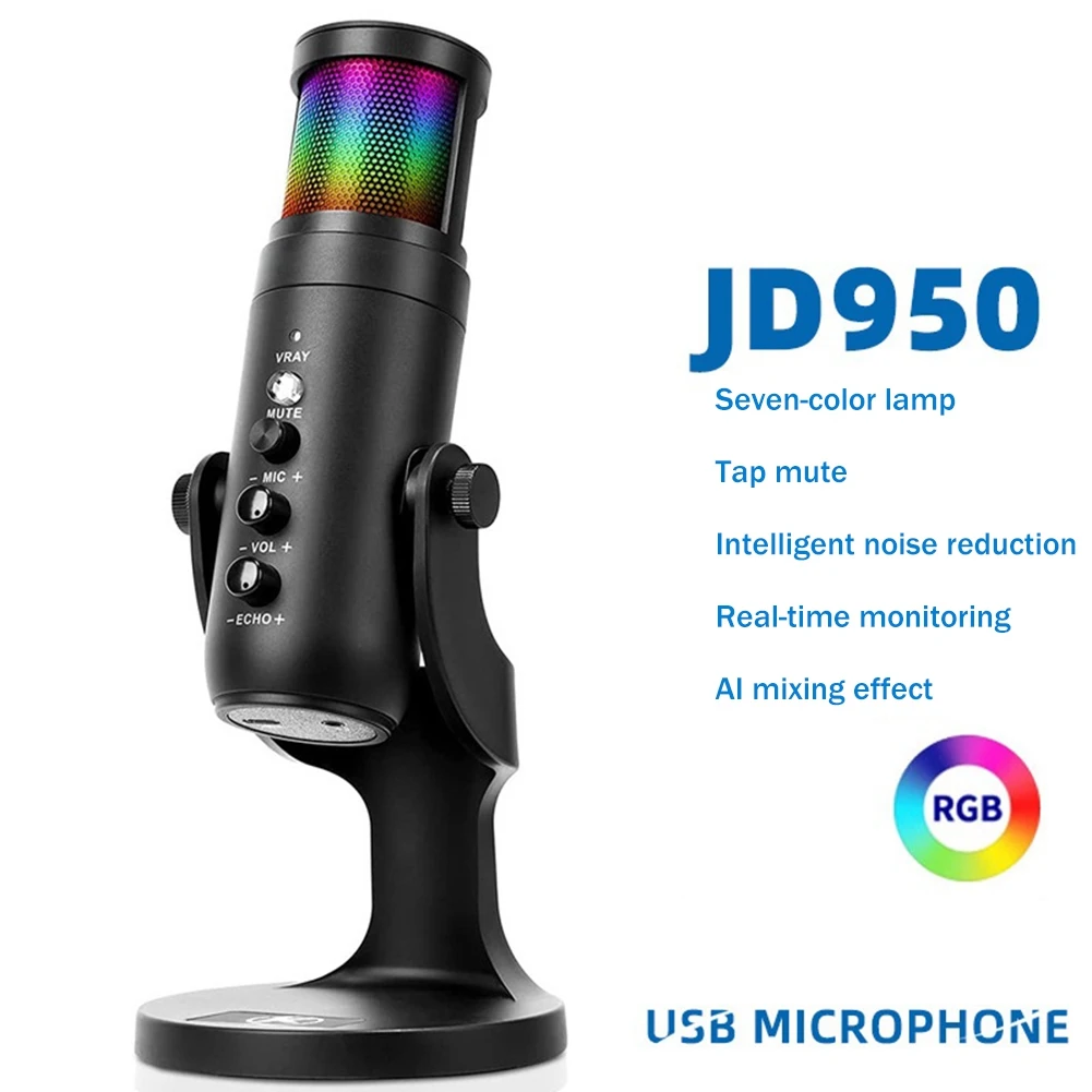 USB Condenser Microphone Mobile Phone RGB Dynamic Light Effect Microphone Computer Live Recording Game Microphone