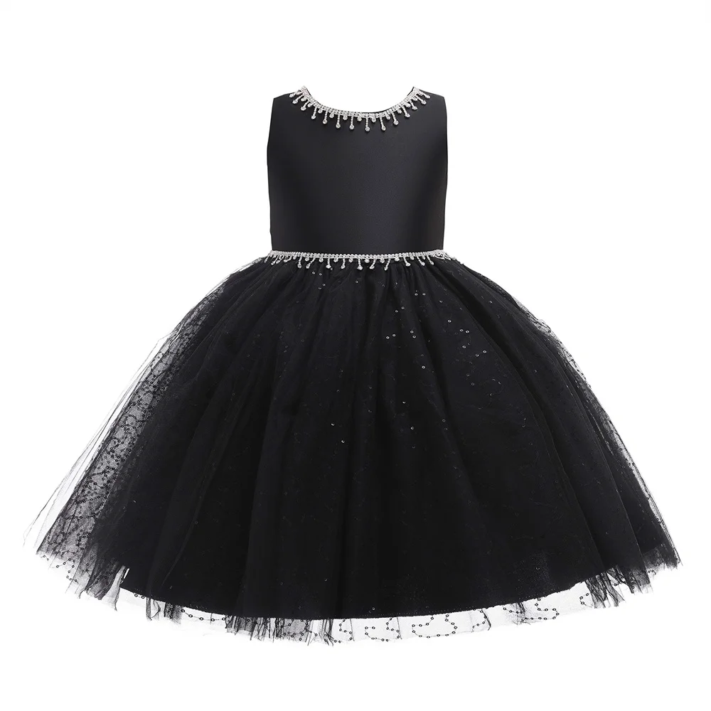 Princess o-collo a-line Tulle Flower Girls Dress Sparkly strass paillettes senza maniche skinny lunghezza al ginocchio primo abito da ballo Communio