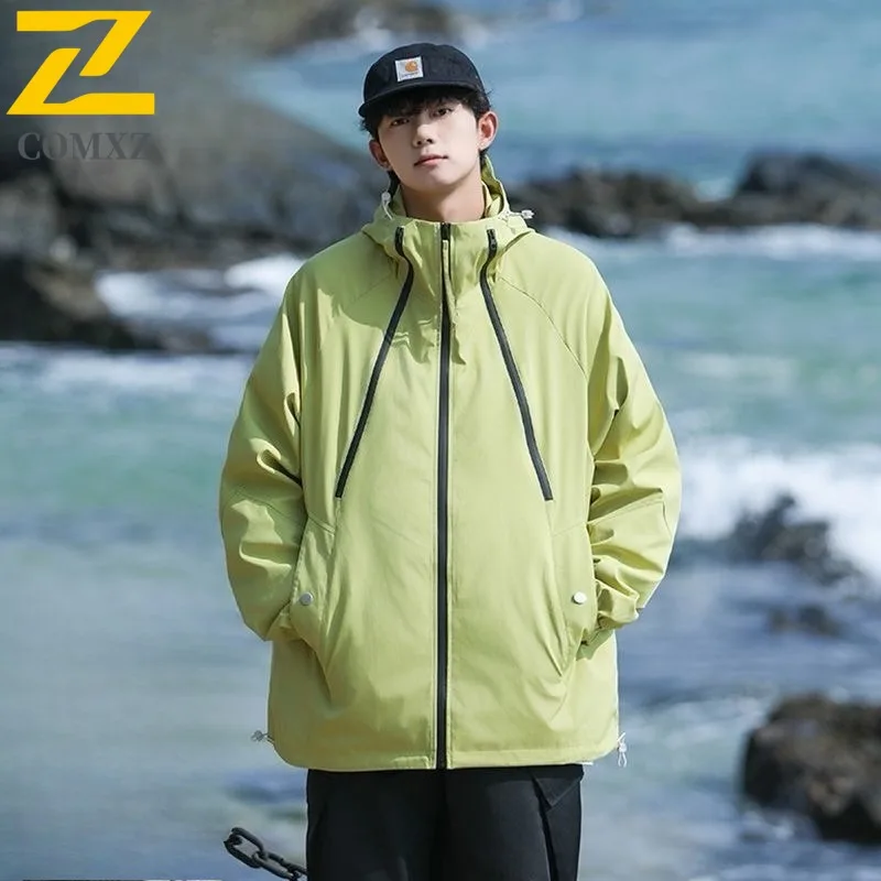 

COMXZ Men Hooded Jacket 2025 Outdoor Waterproof Windproof Adventure Fishing Camping Hunting Gorpcore Jackets Autumn Travel Coat