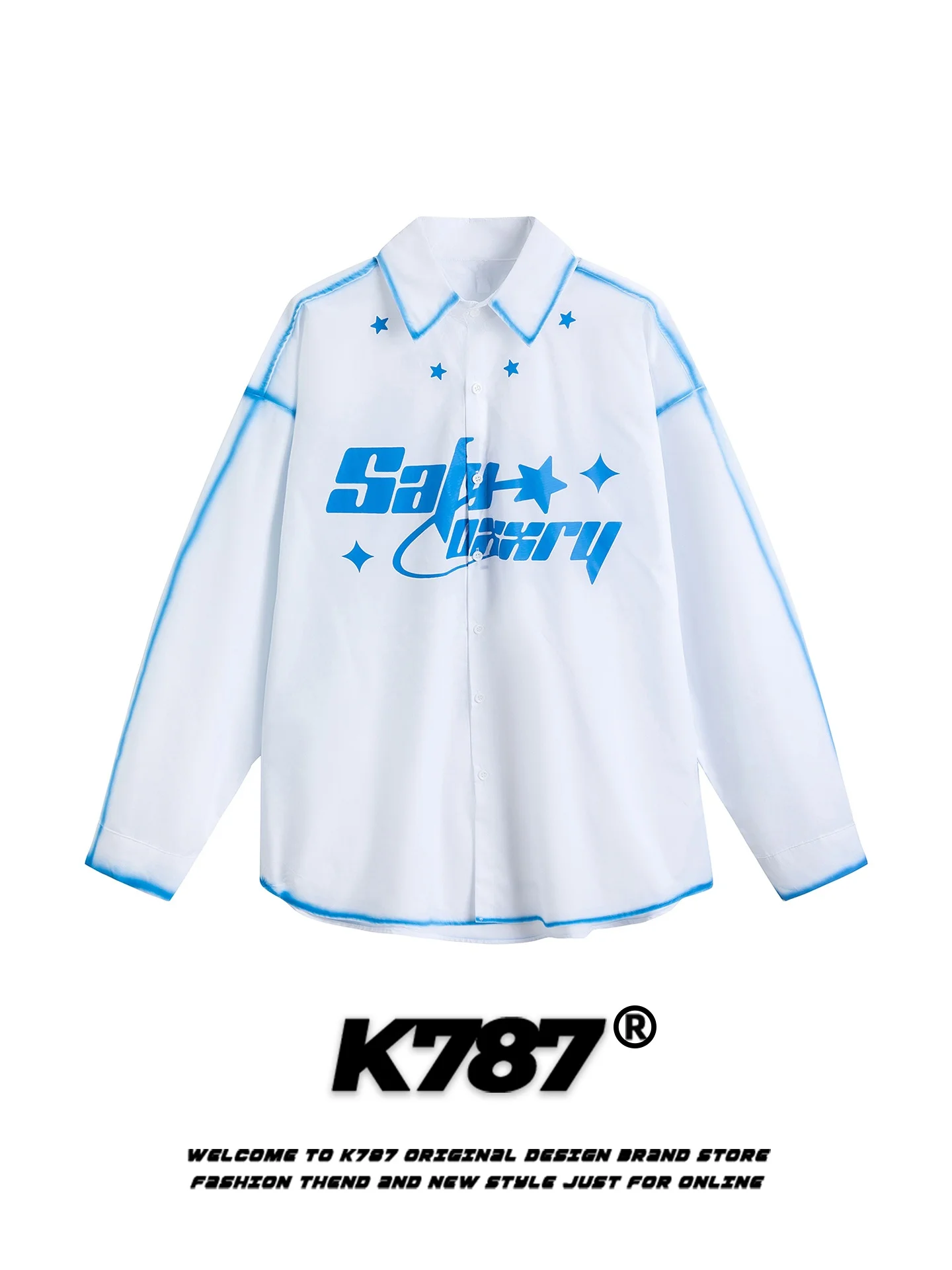 

K787 Американская свободная повседневная рубашка с длинным рукавом в уличном стиле для пар, с принтом букв и звезд, не требует глажки