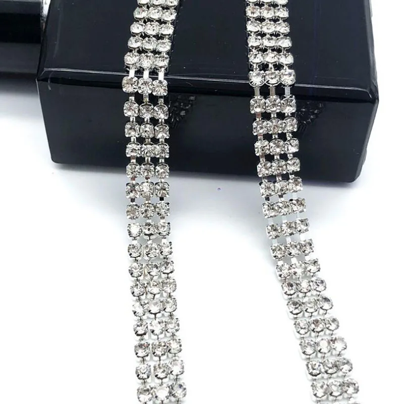 20Yards Glass Crystal Rhinestone Close Silver Chain Trims Costume Applique Clear Crystal Trimming