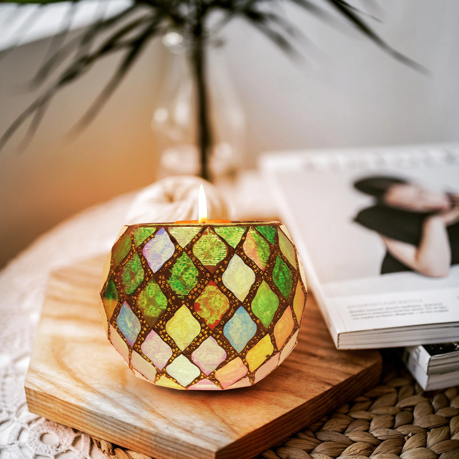 

Romantic Mosaic Glass Holder Decorative Tealight Votive Holder for Home Bedroom Dining Living Room Office Yoga Relaxation