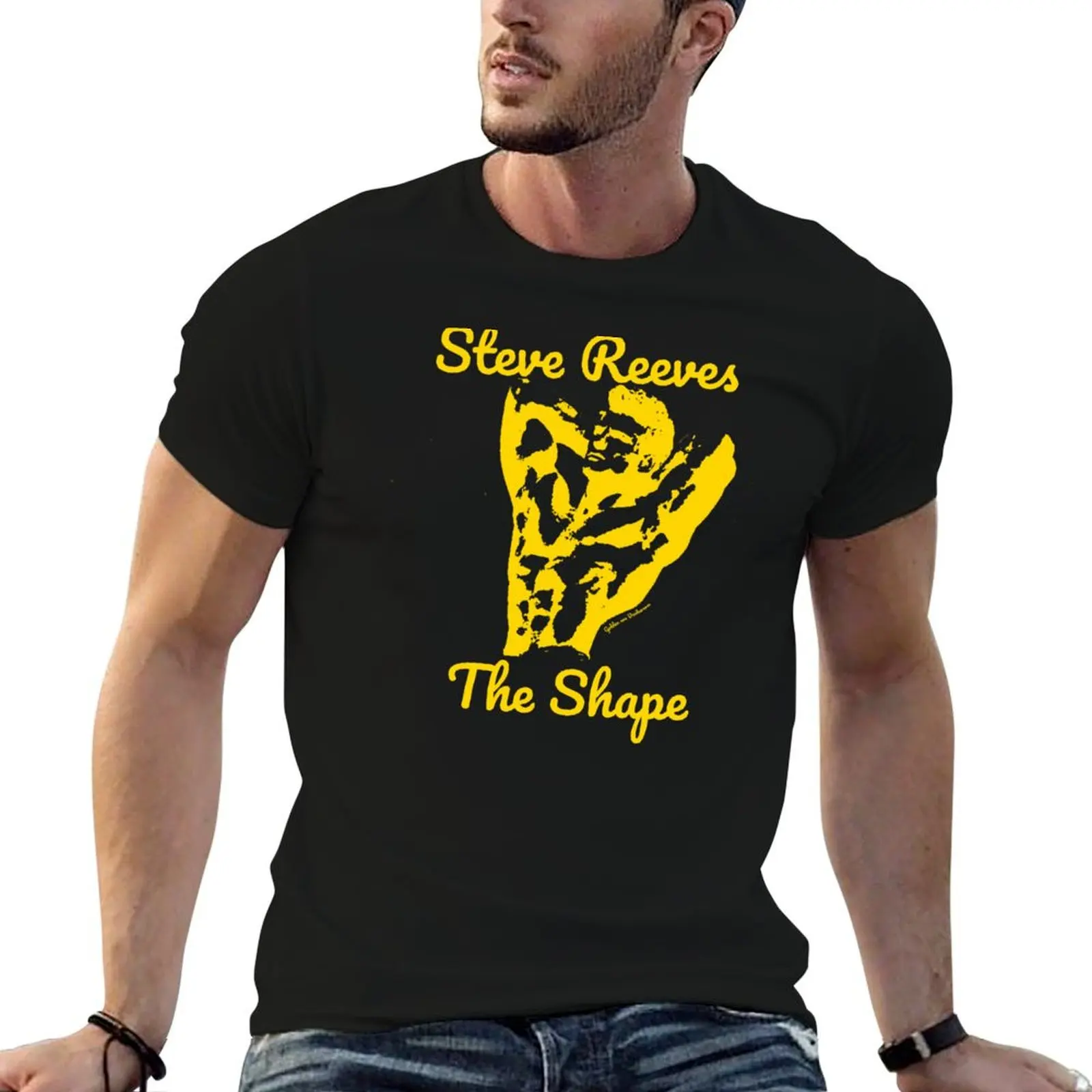 Steve Reeves The Shape Contrast gold T-Shirt Work Wear Simple Tee Shirt