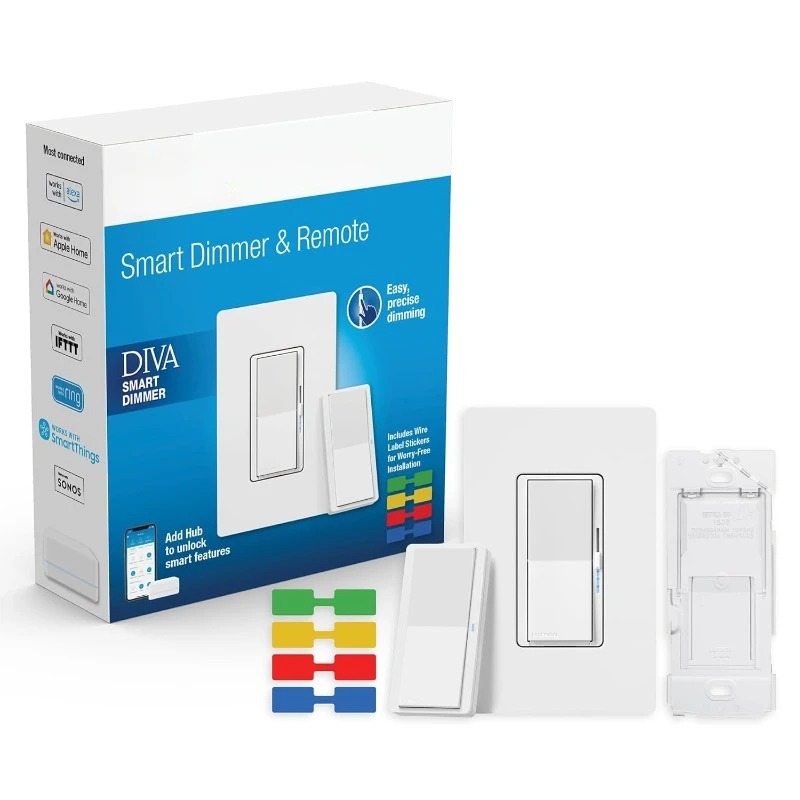 Diva Smart Dimmer Switch 3-Way Kit with Pico Paddle Remote and Wire Label Stickers | Compatible with Alexa, Apple Home,NEW