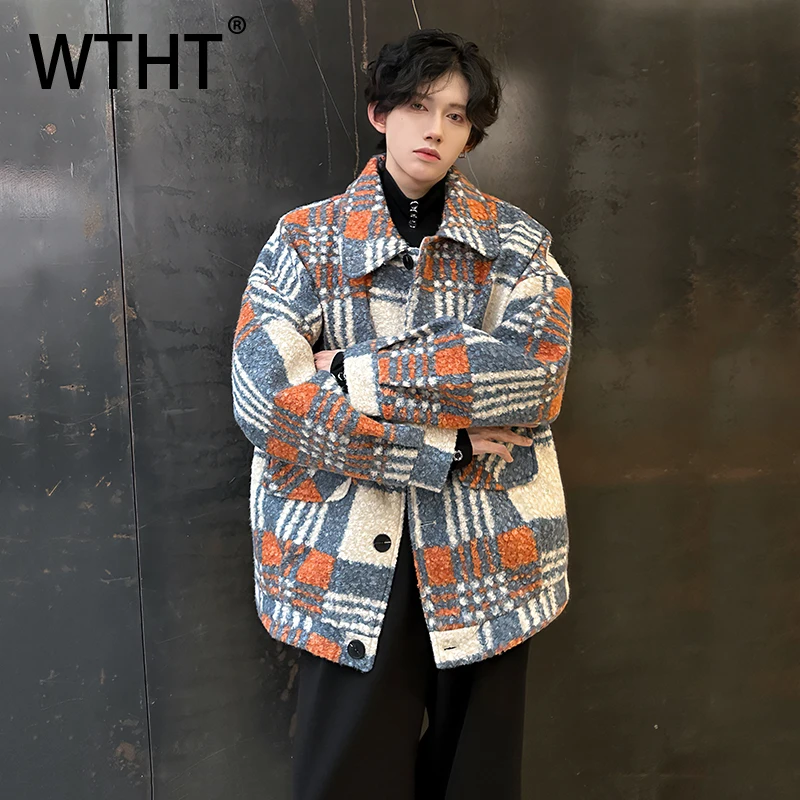 

WTHT модные мужские пальто контрастного цвета с большими карманами, модные однобортные куртки с длинными рукавами, мужские куртки, осень 2023, 2A2160