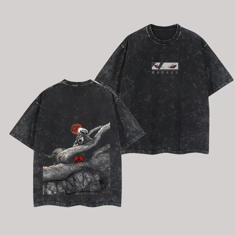 

Madara Uchiha T Shirt Naruto Men Acid Wash Back Print Kurama Anime Graphic Cotton Streetwear Sharingan Vintage Bootleg Tee