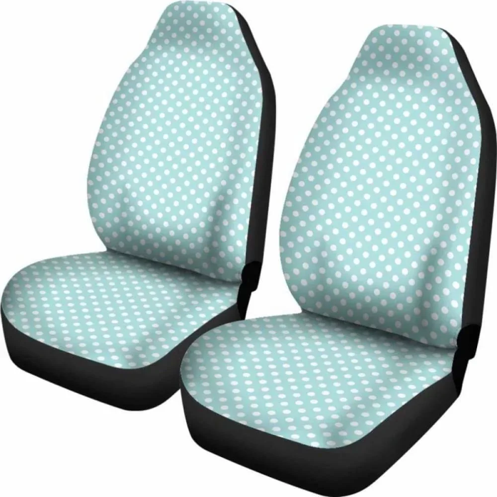 Light Turquoise And White Polka Dot Car Seat Covers 143731,Pack of 2 Universal Front Seat Protective Cover