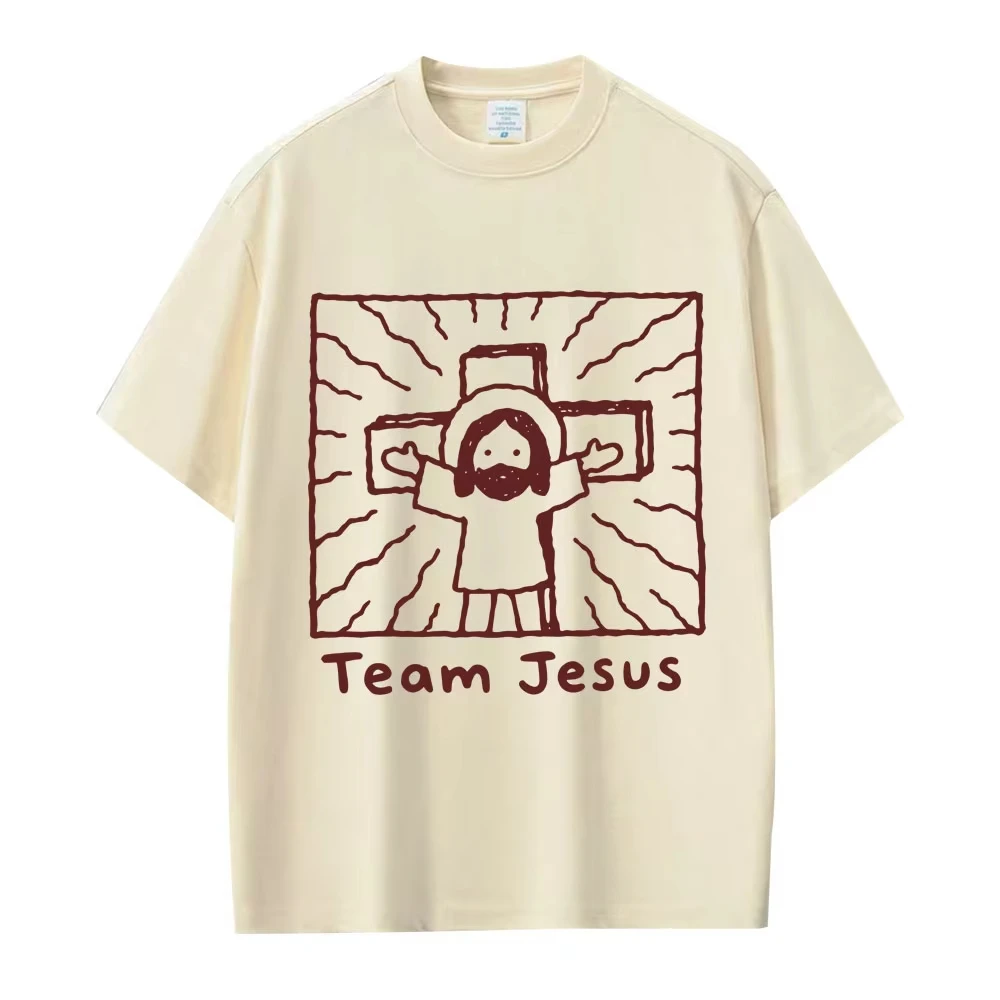 Funny Team Jesus Graphic T Shirt Men Women Fashion Vintage Christian Religious T-shirts Cartoon Oversized Cotton Casual T-shirt