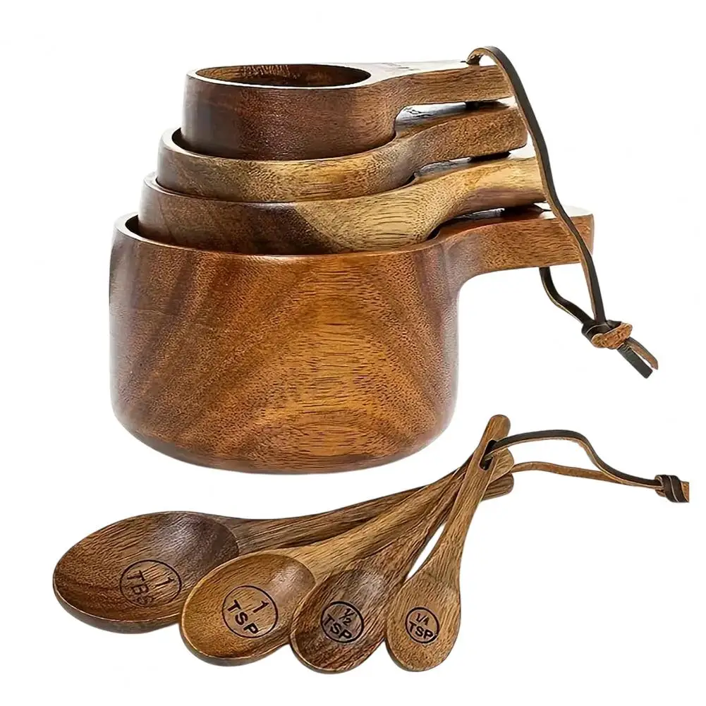

Wooden Measuring Cups And Spoons Set Bohemian Kitchen Decor Precise Baking Tools for Accurate Cooking Rustic Kitchen Decor