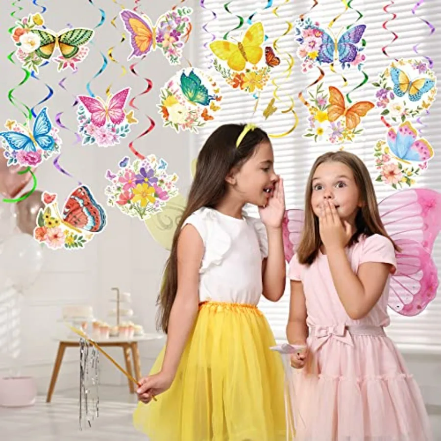 30 Pieces Butterfly Flower Hanging Swirl Party Decorations Summer Spring Butterfly Ceiling Decorations for Baby Shower Birthday